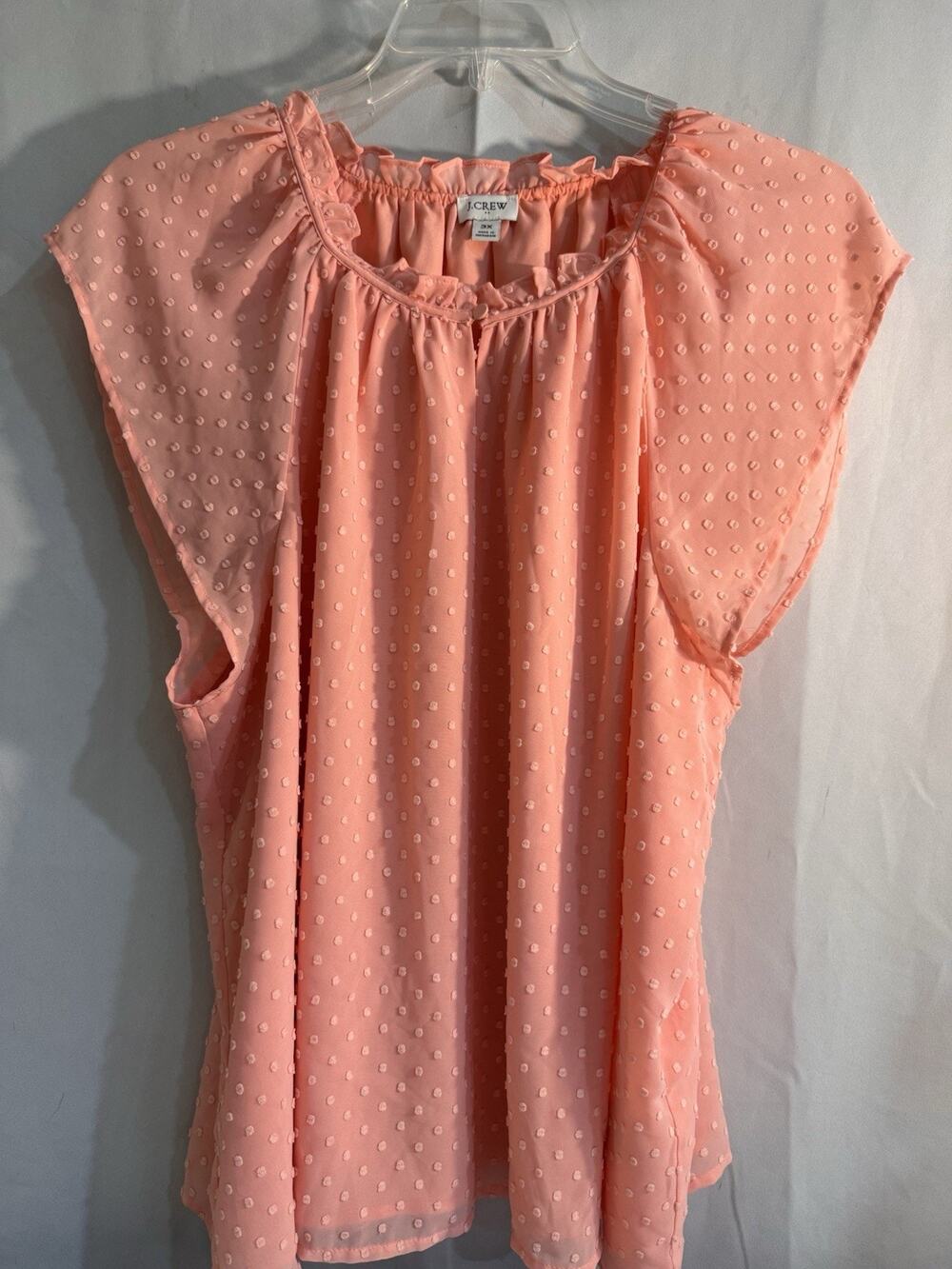 J. Crew NWT Size 3XPink Swiss Dot Ruffle Trim Keyhole Blouse Top LY18
